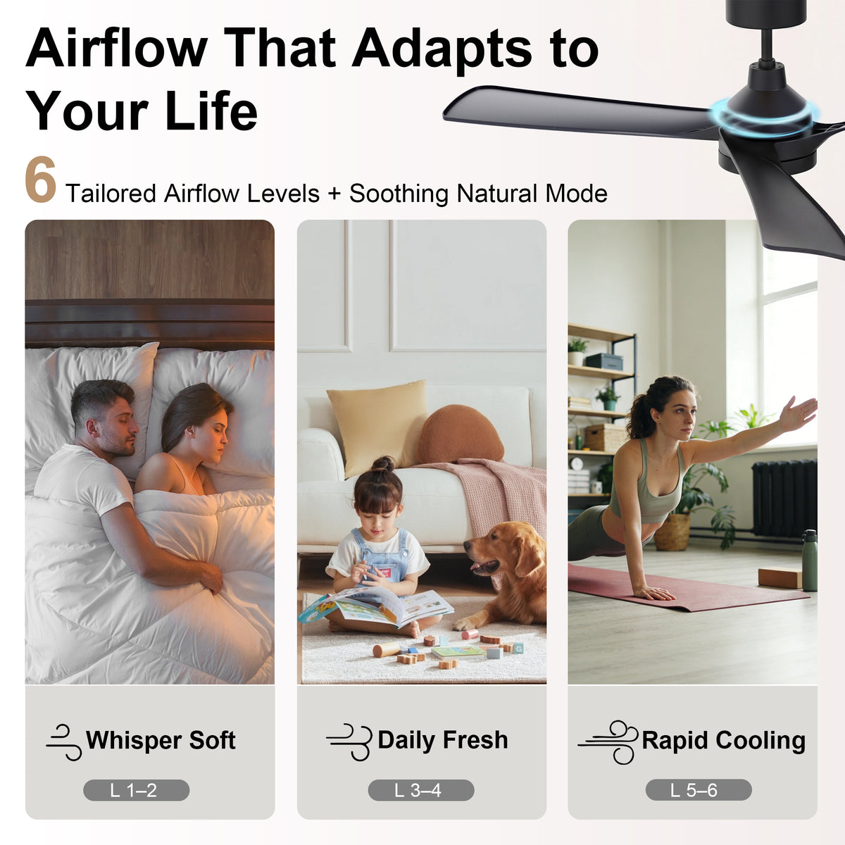 52-Inch Downrod Mount 3-Blade Ceiling Fan with Light and Remote Control