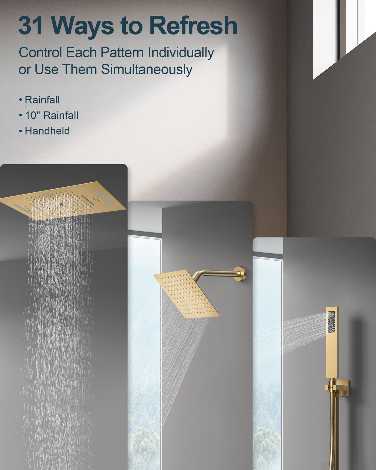 LED Bluetooth Ceiling-Mounted Thermostatic Shower System with Dual Heads