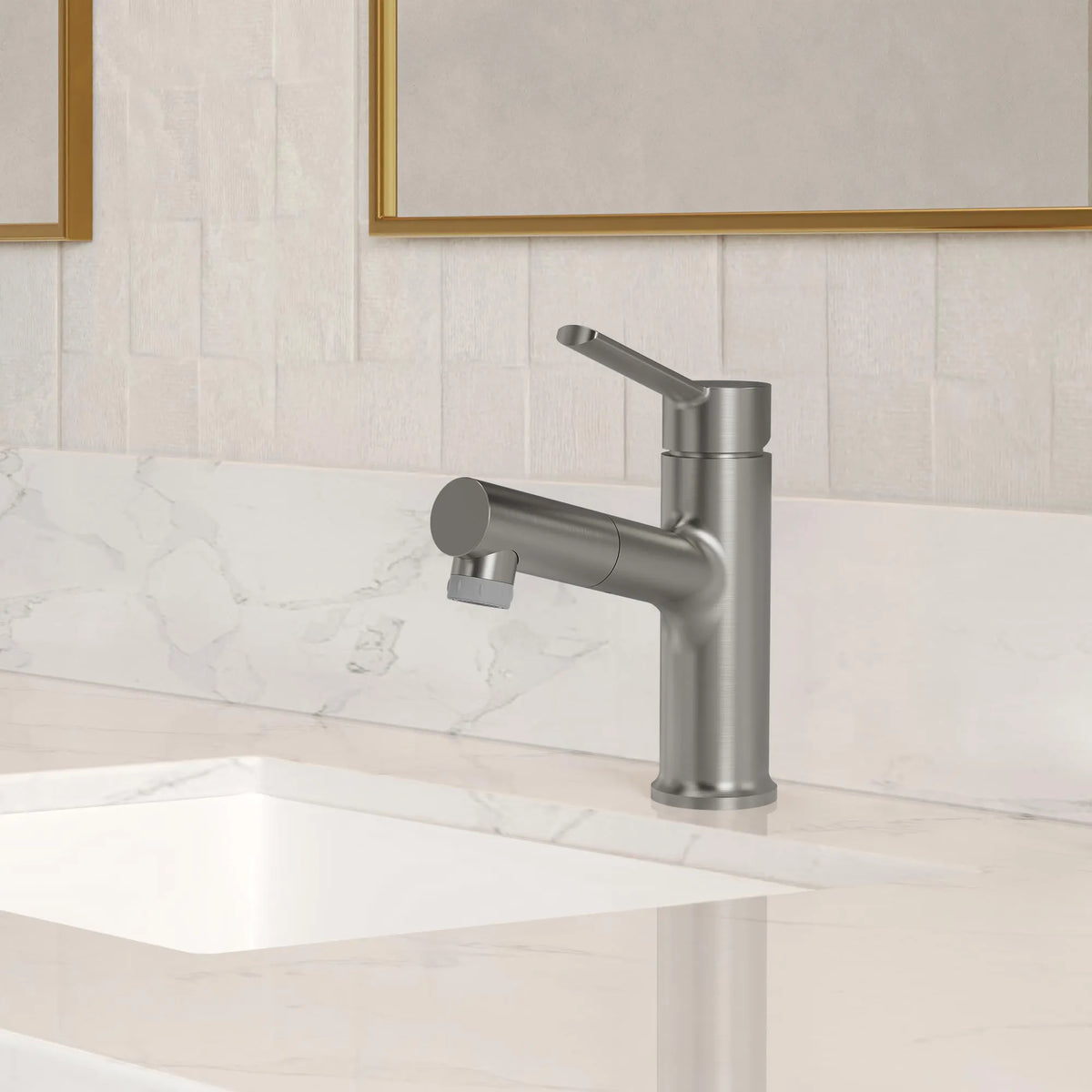 Single-Handle Pull-Out Bathroom Sink Faucet With Dual Spray Modes And Pop-Up Drain