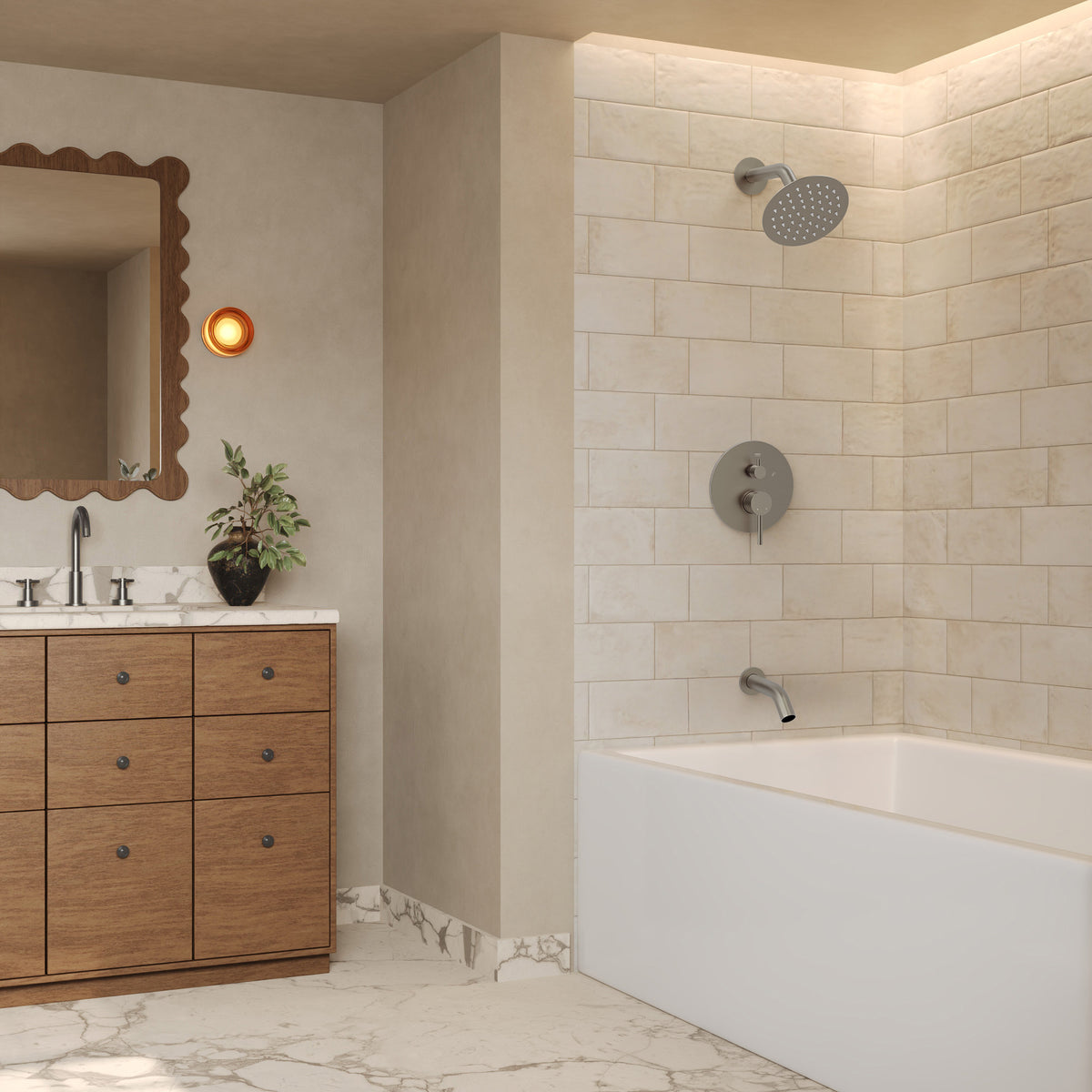 Single-Handle 6-Inch Round Wall-Mounted Tub and Shower System