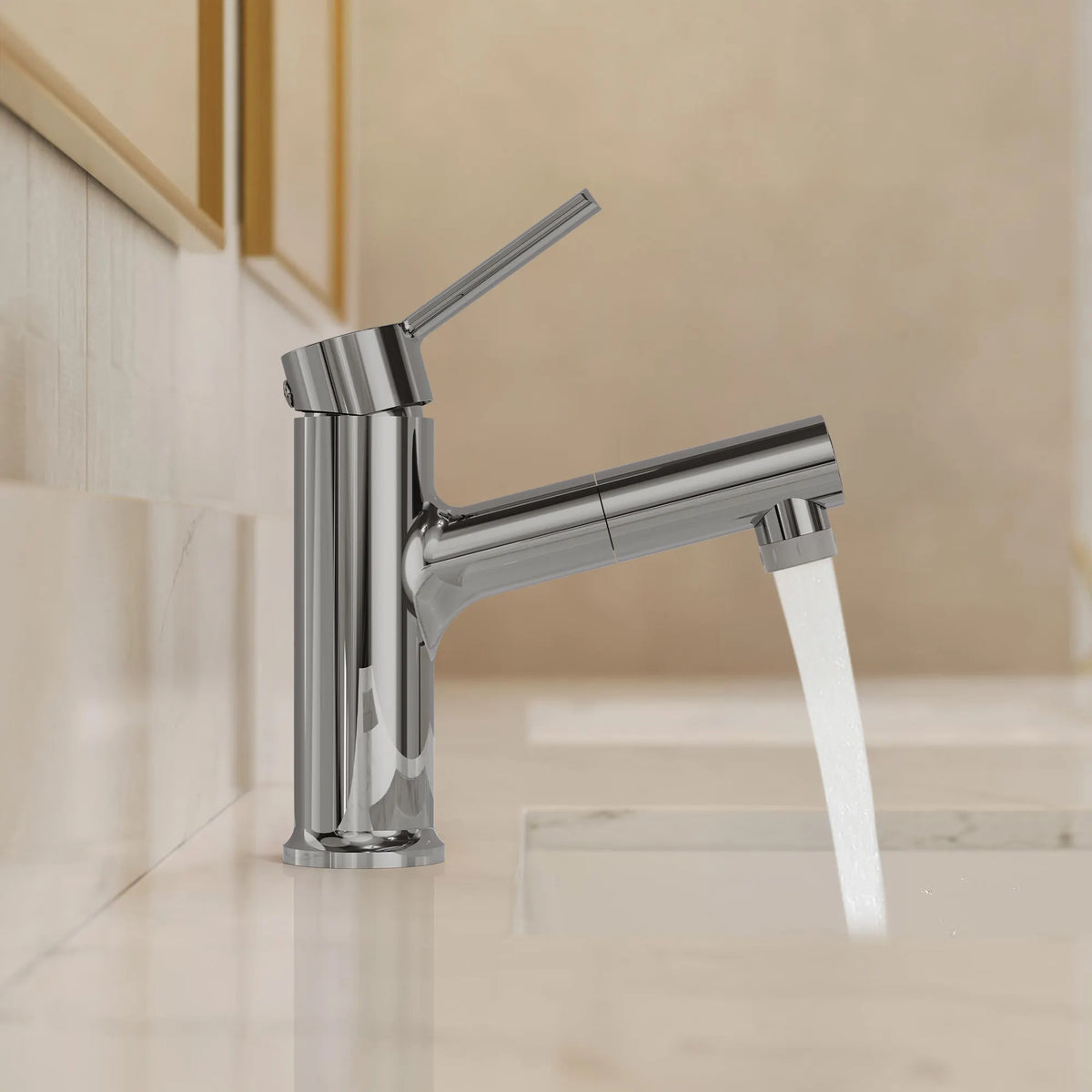 Single-Handle Pull-Out Bathroom Sink Faucet With Dual Spray Modes And Pop-Up Drain