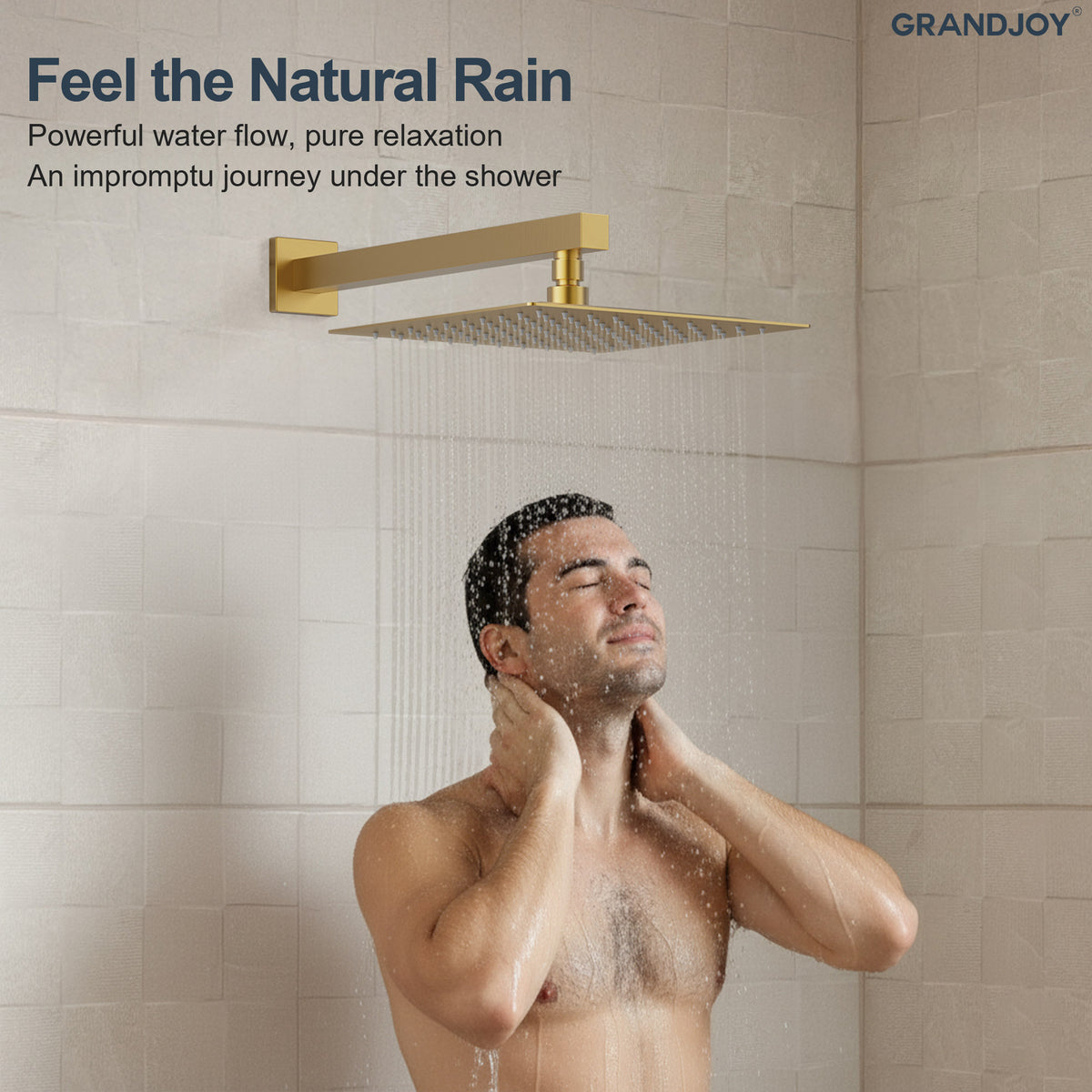 Square Wall-Mounted Shower System with Adjustable Slide Bar