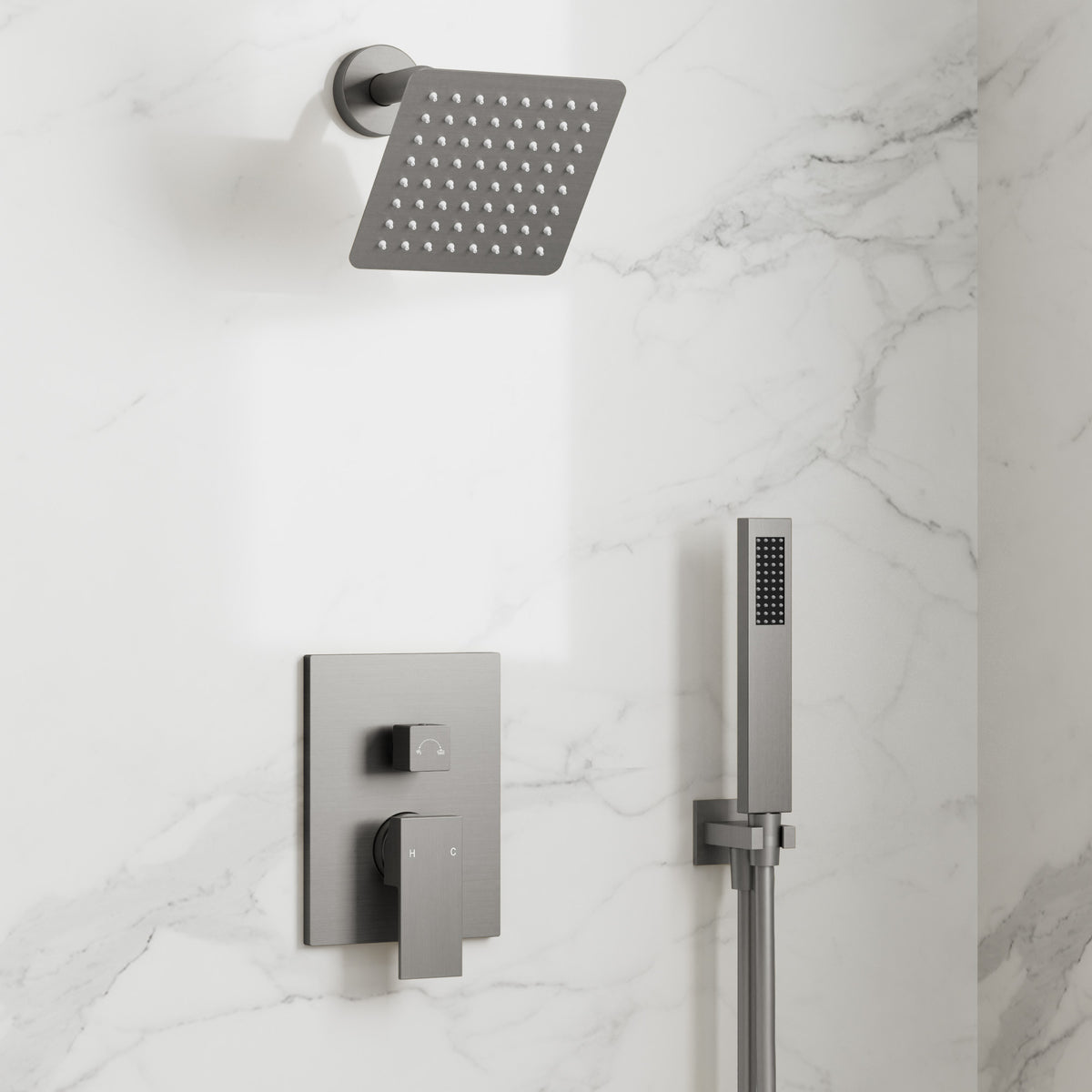 Square Wall-Mounted Shower System with Adjustable Handheld Spray