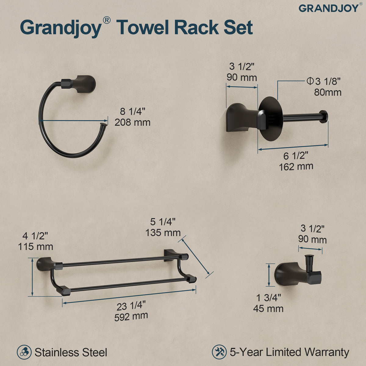 Four-Piece Wall-Mounted Bathroom Hardware Set with Dual Towel Rack
