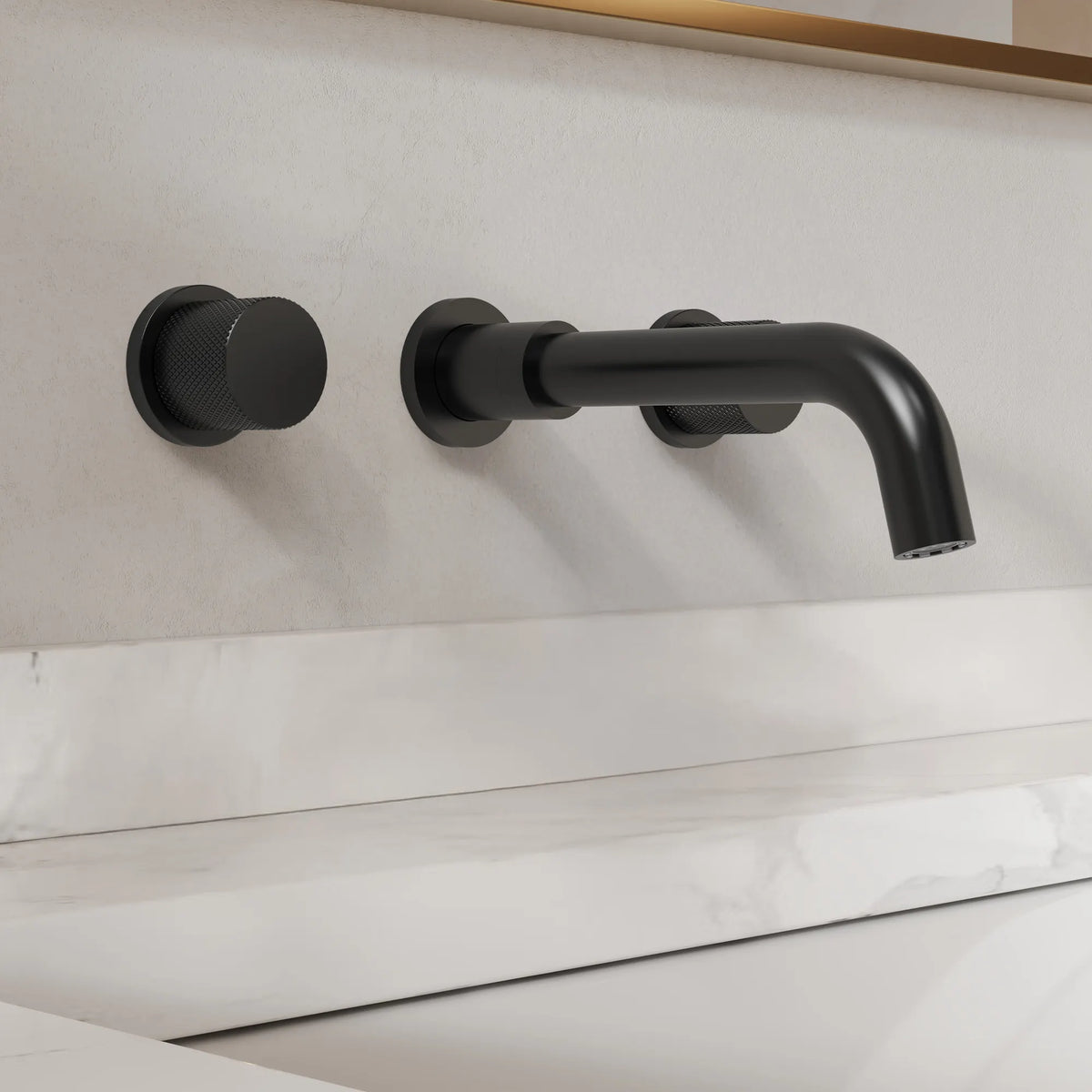 Two-Handle Wall-Mount Bathroom Sink Faucet With Pop-Up Drain
