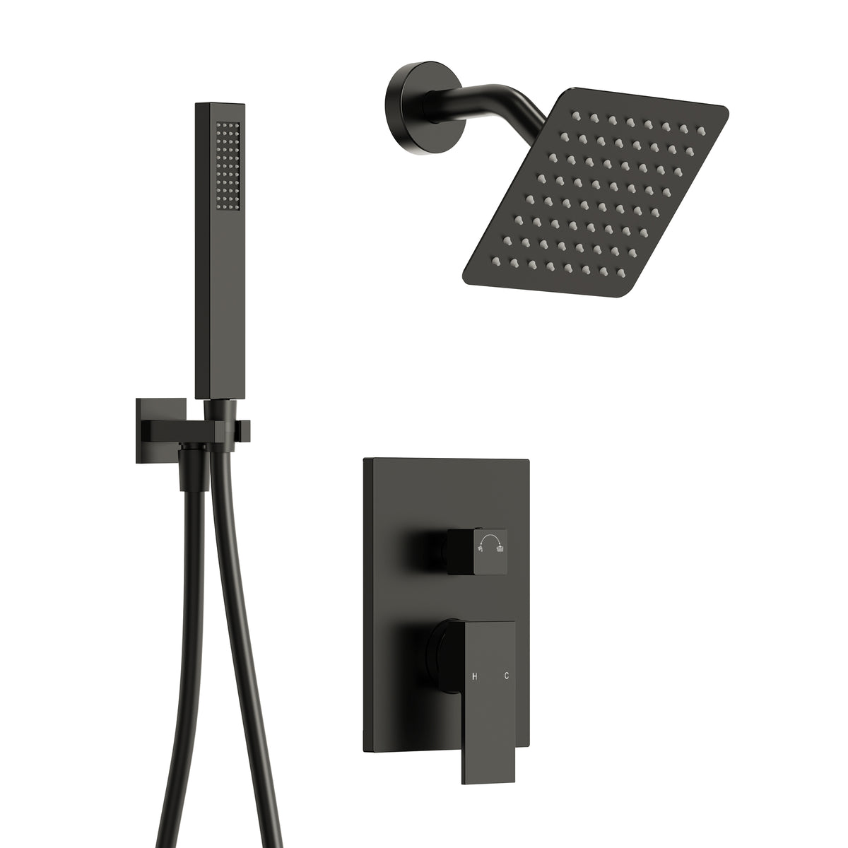 Square Wall-Mounted Shower System with Adjustable Handheld Spray