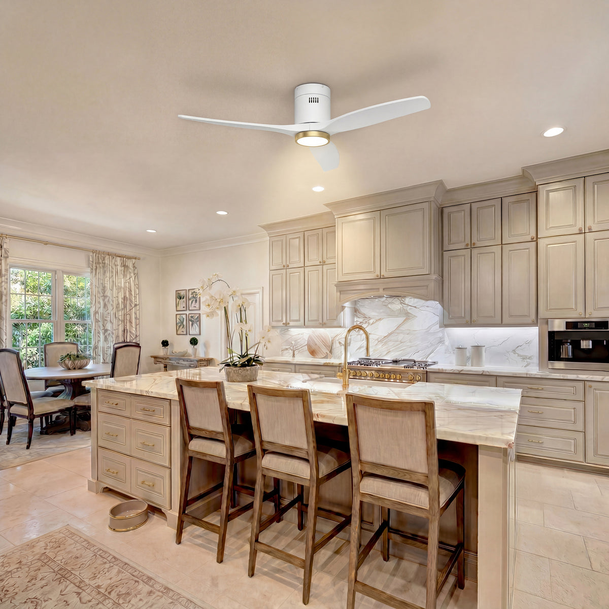 52-Inch Flush-Mount 3-Blade Ceiling Fan with Light, Wall Control and Remote