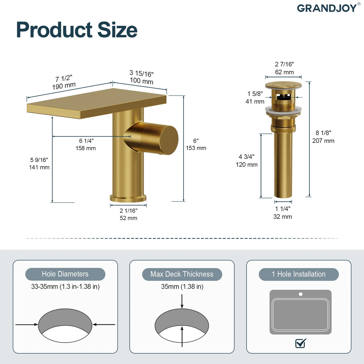 Single-Handle Bathroom Sink Faucet With Waterfall Spout And Pop-Up Drain