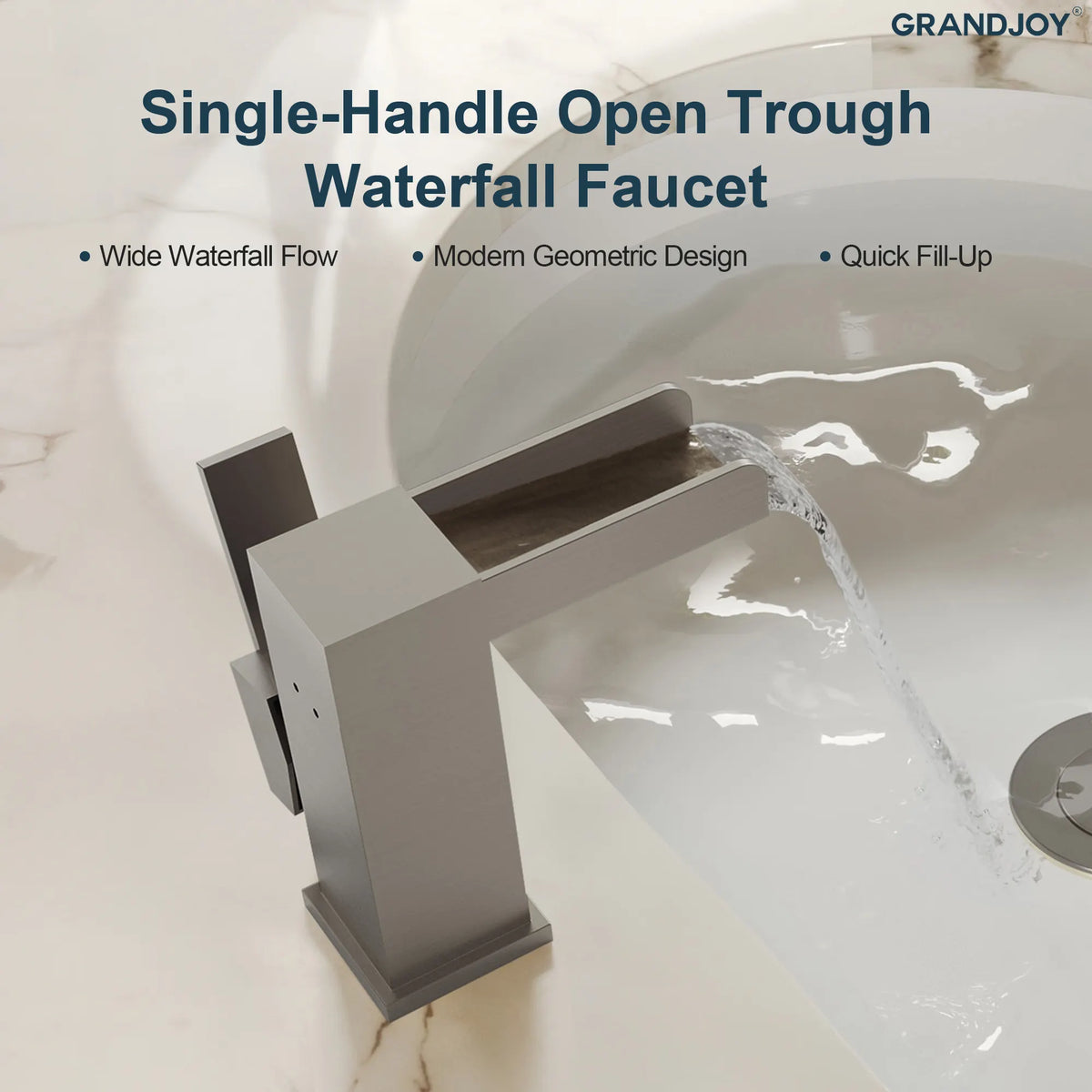 Single-Handle LED Waterfall Bathroom Sink Faucet With Pop-Up Drain