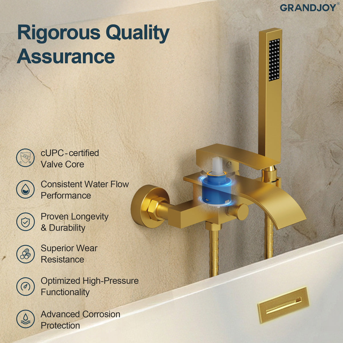 Wall-Mounted Waterfall Bathtub Faucet with Hand Shower and Single Handle