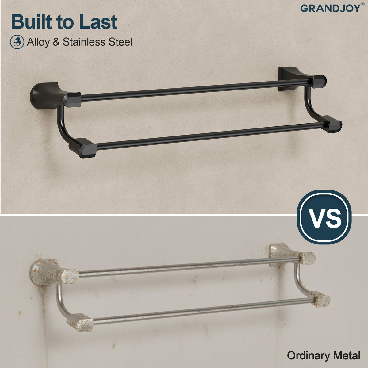 Four-Piece Wall-Mounted Bathroom Hardware Set with Dual Towel Rack