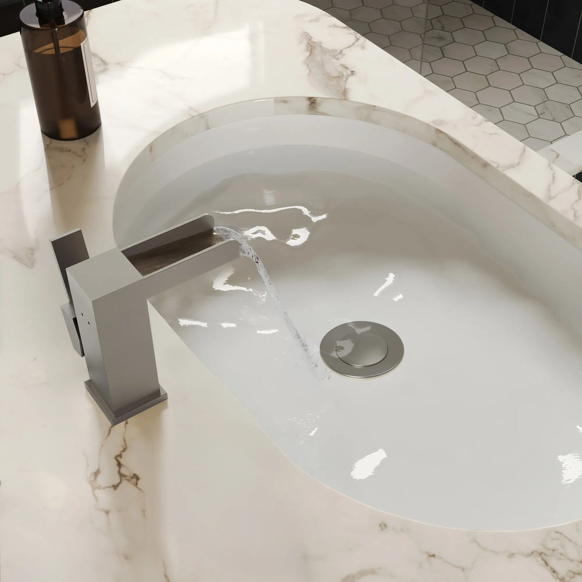 Single-Handle LED Waterfall Bathroom Sink Faucet With Pop-Up Drain