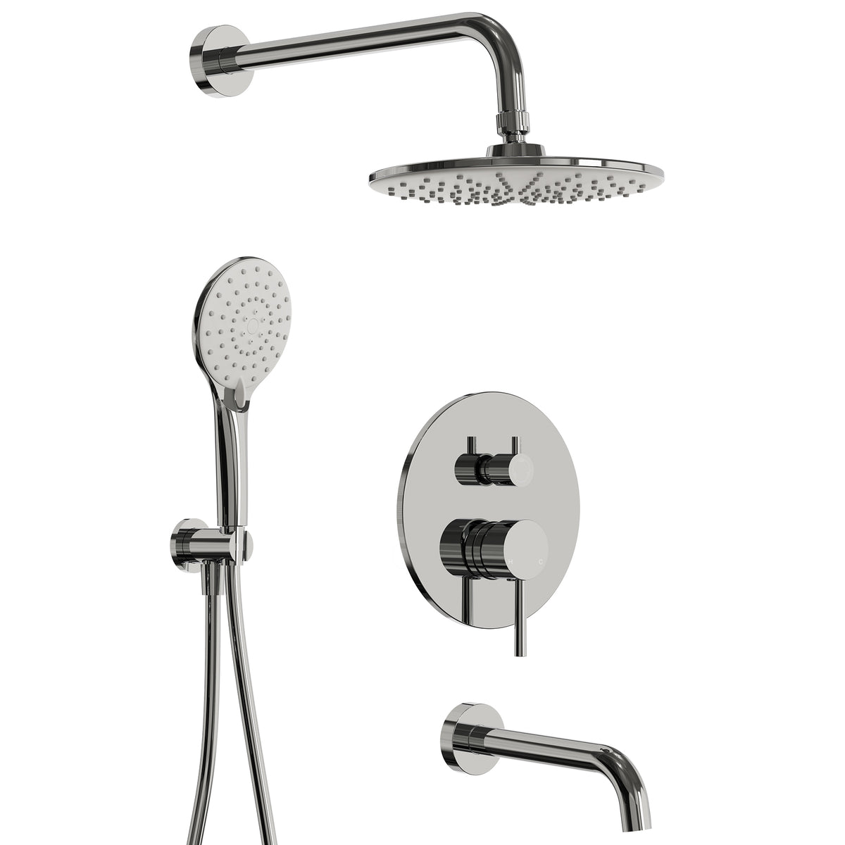 Round Wall-Mounted Shower System with Handheld and Tub Spout