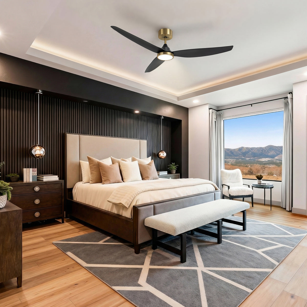 54-Inch Downrod Mount 3-Blade Ceiling Fan with Light and Remote Control