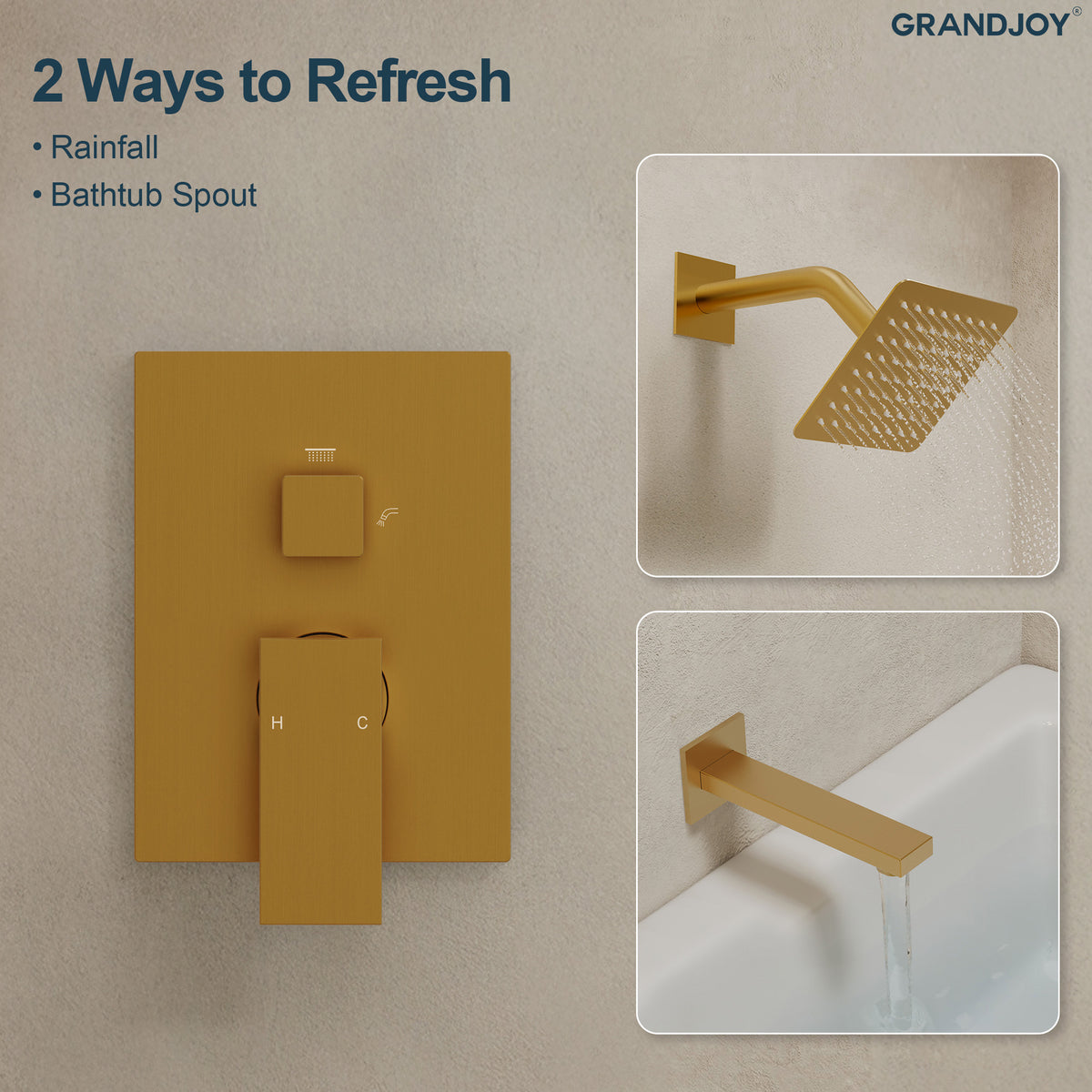 Square Wall-Mounted Shower System with Pressure-Balanced Tub Spout