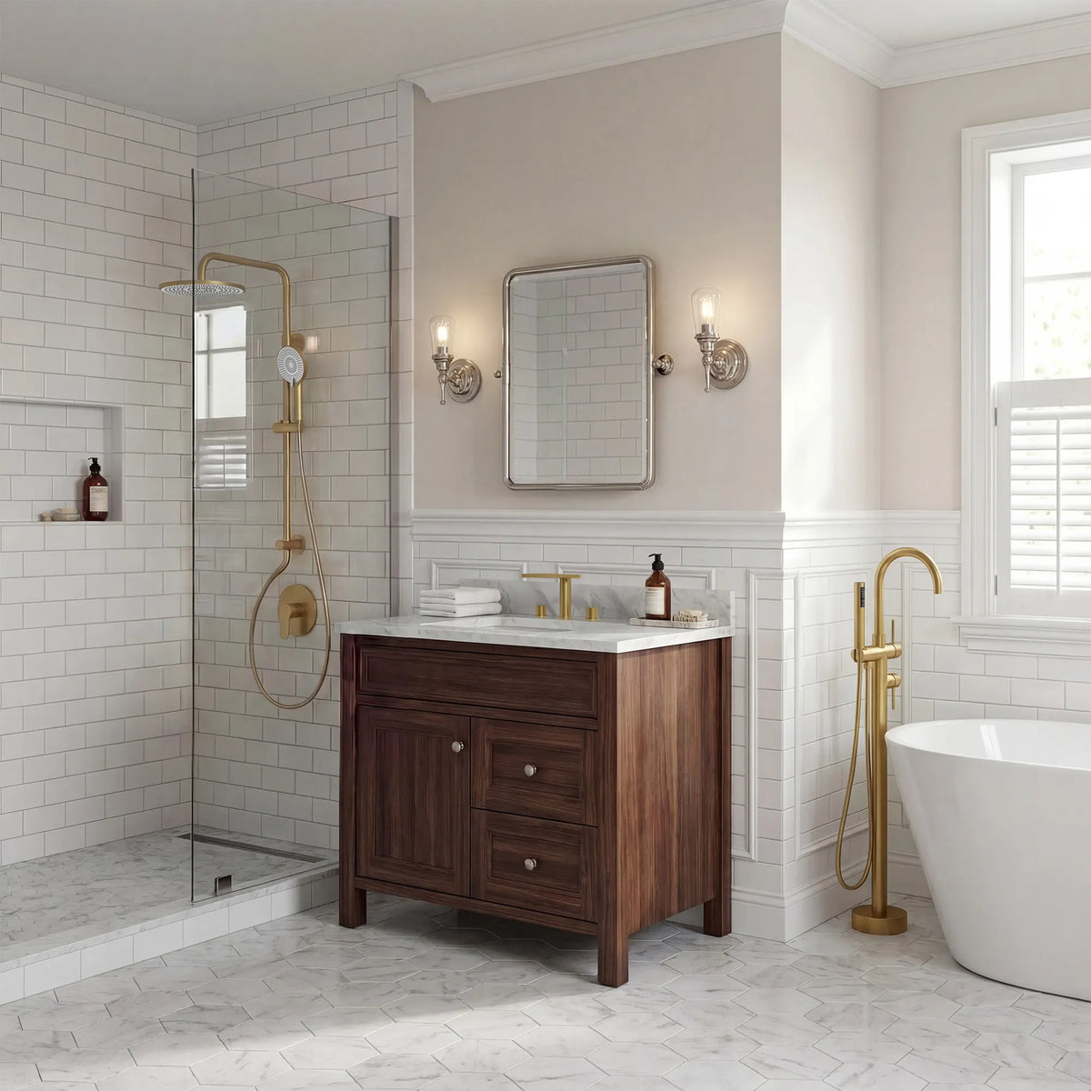 Two-Handle Mid Arc Widespread Bathroom Sink Faucet With Pop-Up Drain