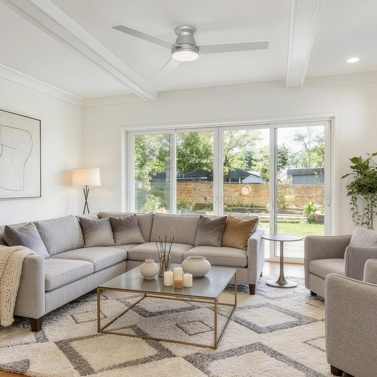 52-Inch Flush Mount 3-Blade Ceiling Fan with Light and Remote Control
