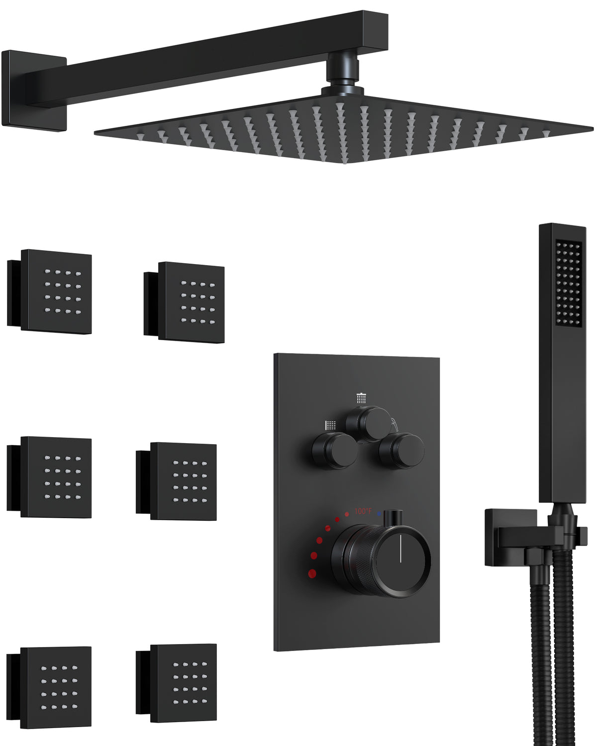 12-Inch Wall-Mounted Three-Function Thermostatic Shower System