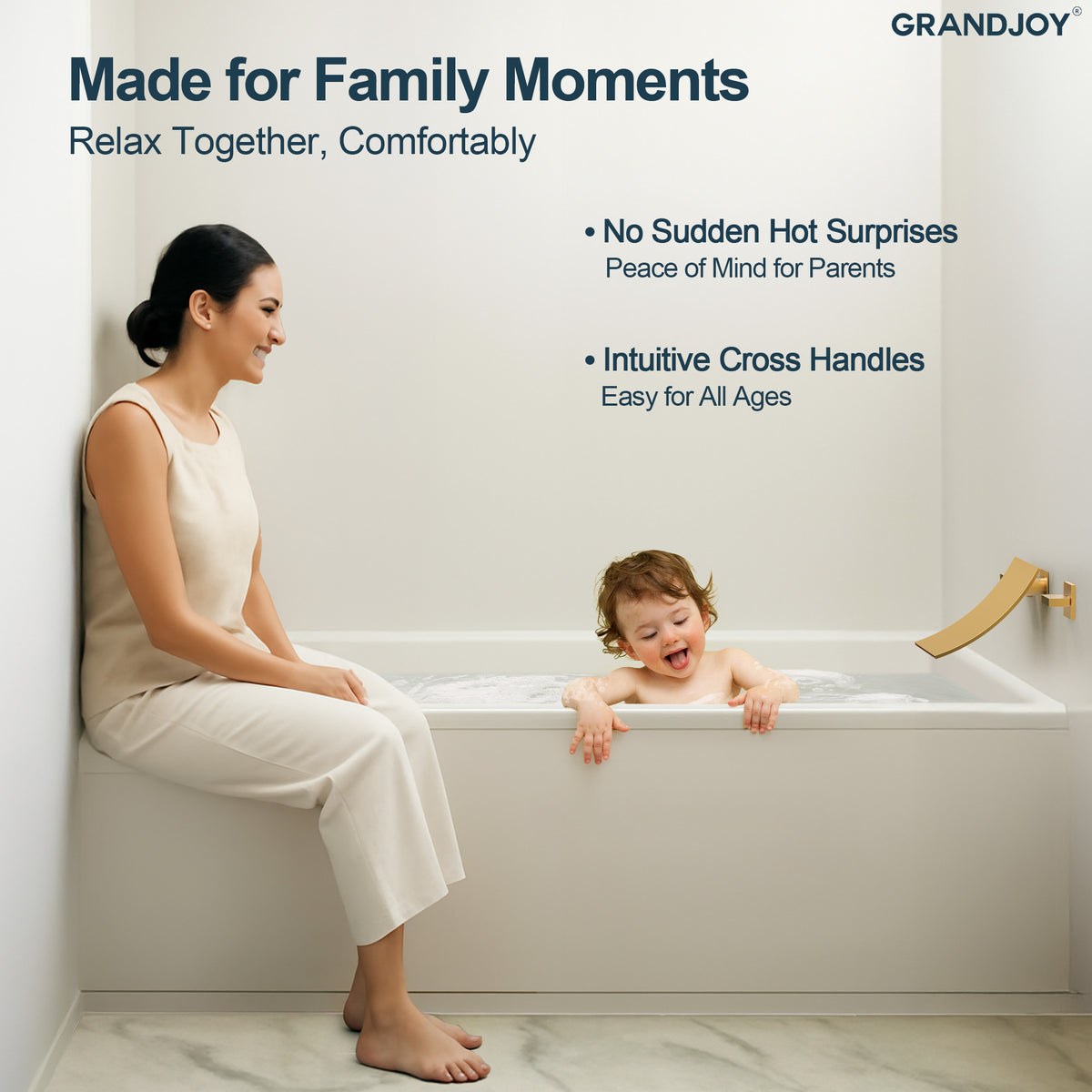 Wall-Mounted High-Flow Waterfall Bathtub Faucet with Dual Handles