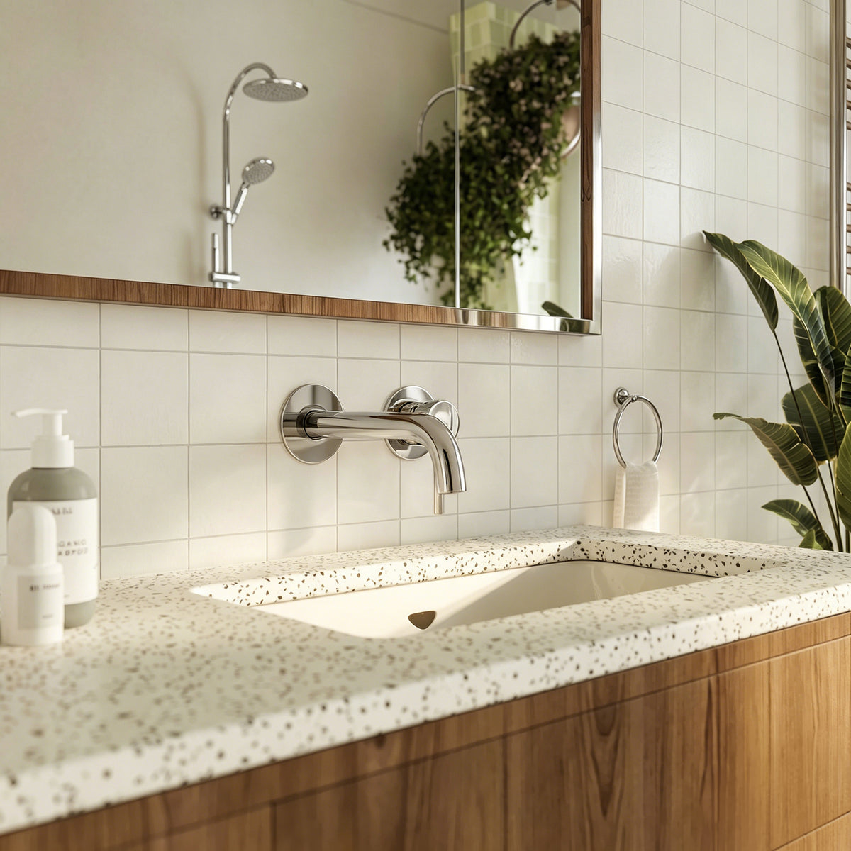 Single-Handle Wall-Mount Bathroom Sink Faucet With Pop-Up Drain