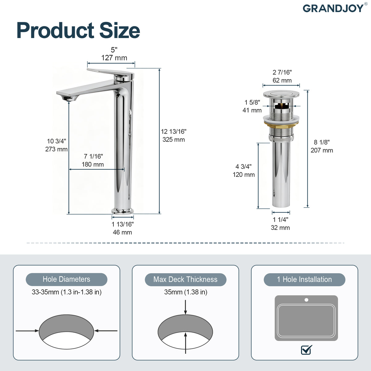 Single-Handle Vessel Bathroom Sink Faucet With Pop-Up Drain