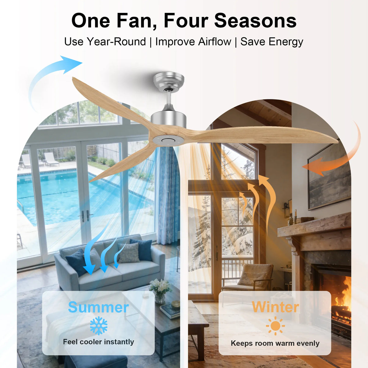65-Inch Downrod Mount 3-Blade Ceiling Fan without Light