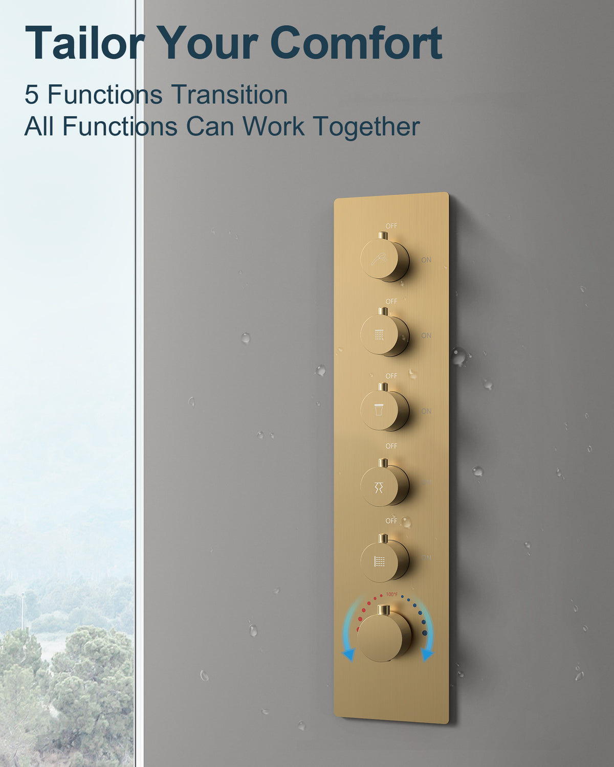 LED Music Ceiling-Mounted Shower System with Body Jets and Slide Bar