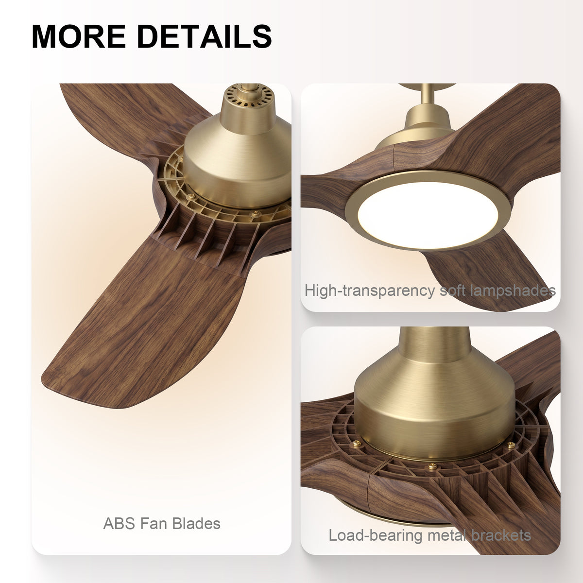 36-Inch Downrod Mount 3-Blade Ceiling Fan with Light and Remote Control