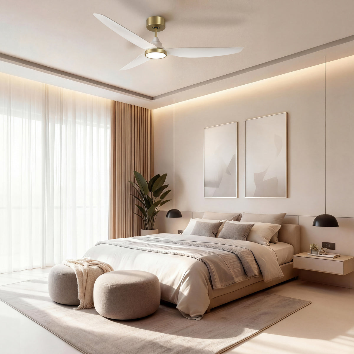 54-Inch Downrod Mount 3-Blade Ceiling Fan with Light and Remote Control
