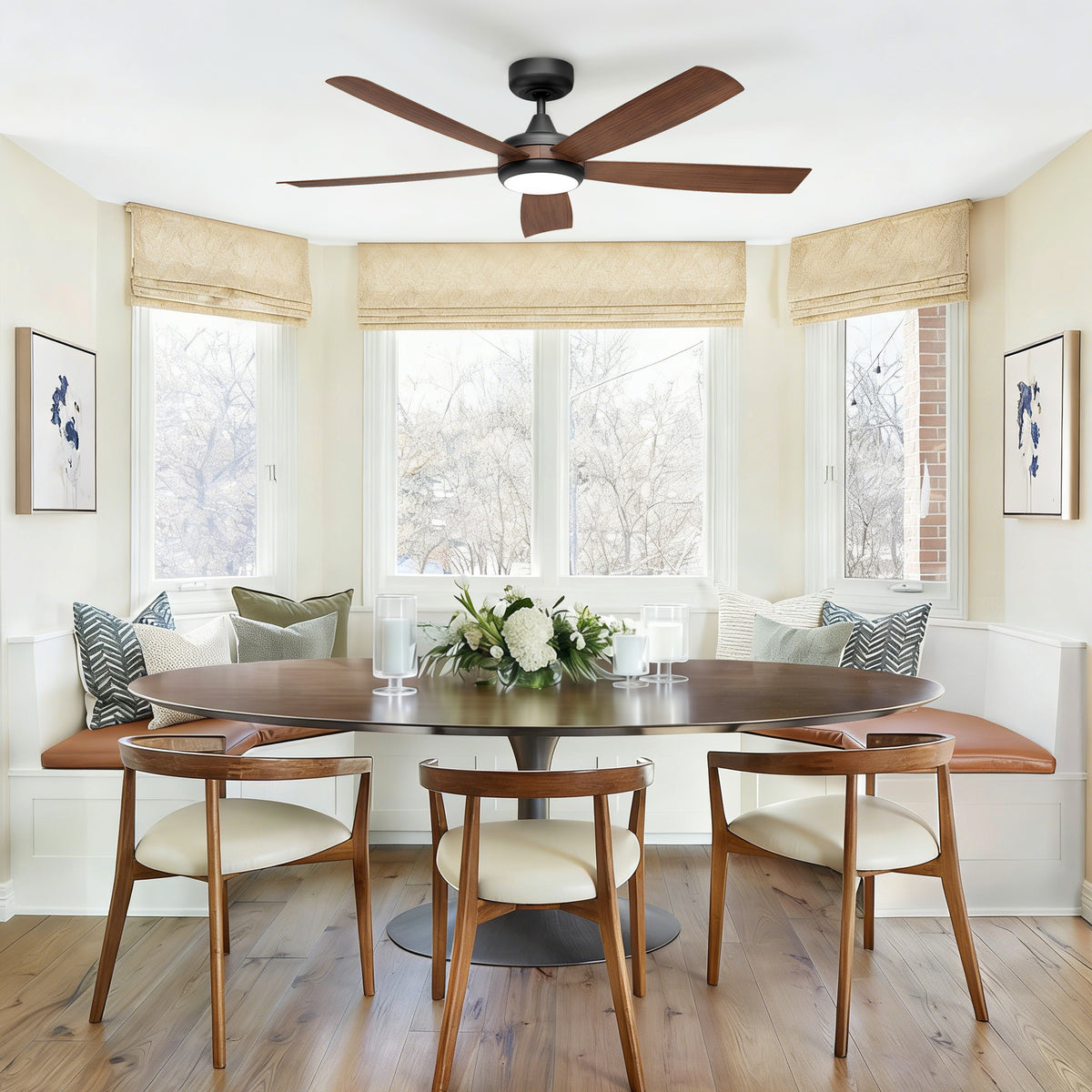 52-Inch Flush Mount 5-Blade Ceiling Fan with Light and Smart Control