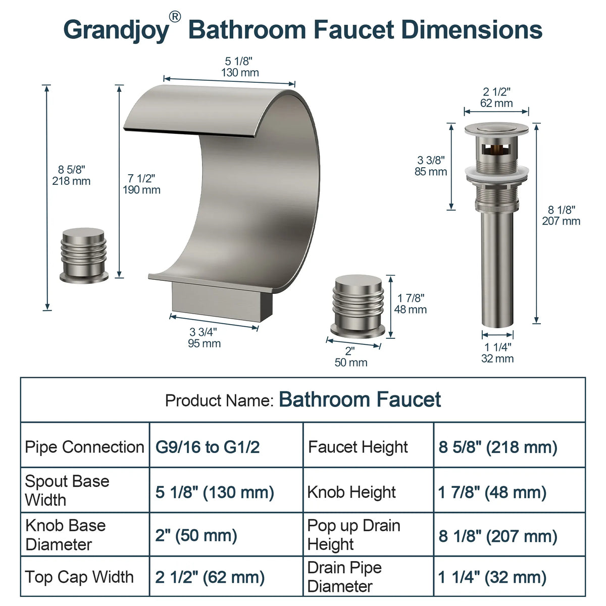 Two-Handle Waterfall Widespread Bathroom Sink Faucet With Pop-Up Drain