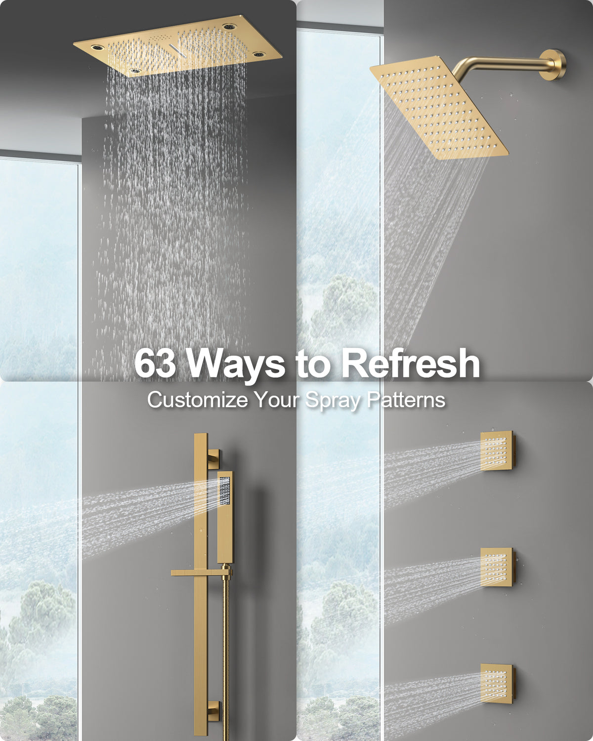 LED Bluetooth Dual-Head Ceiling-Mounted Shower System with Body Jets