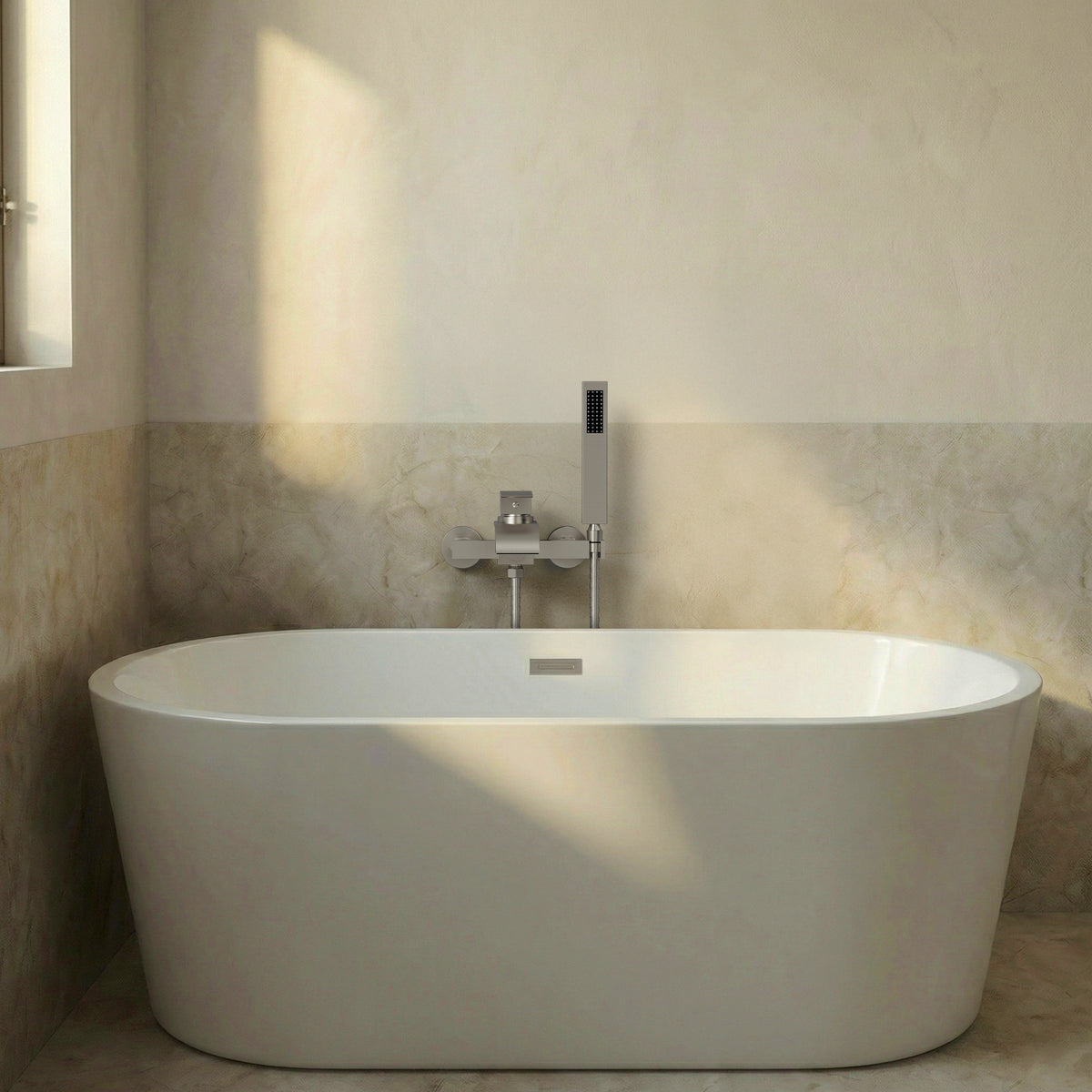 Wall-Mounted Waterfall Bathtub Faucet with Hand Shower and Single Handle