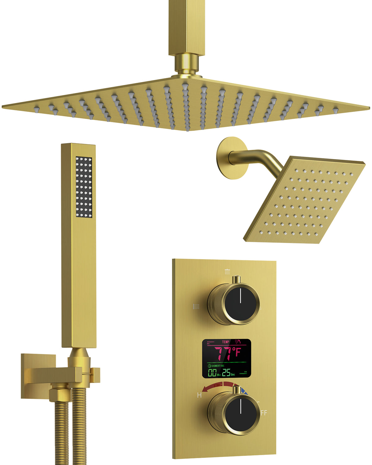 Ceiling-Mounted Dual Shower System with Adjustable Handheld Spray