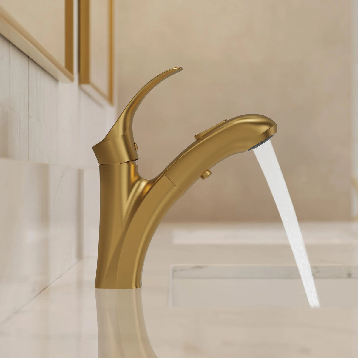 Single-Handle Pull-Out Bathroom Sink Faucet With Dual Spray Modes And Pop-Up Drain