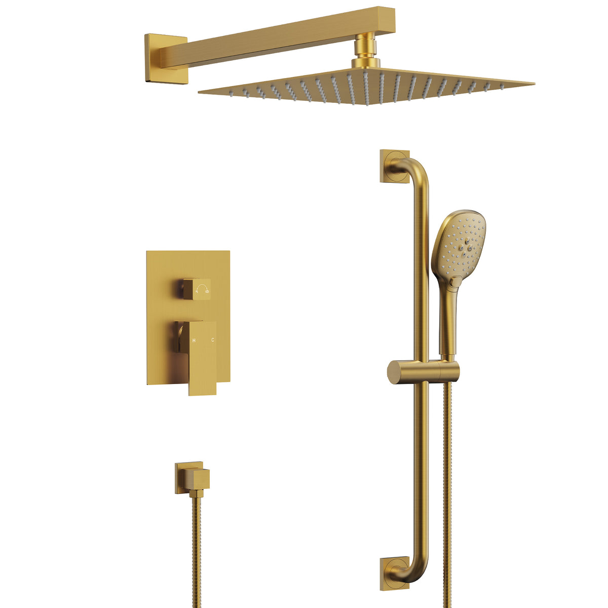Square Wall-Mounted Shower System with Adjustable Slide Bar