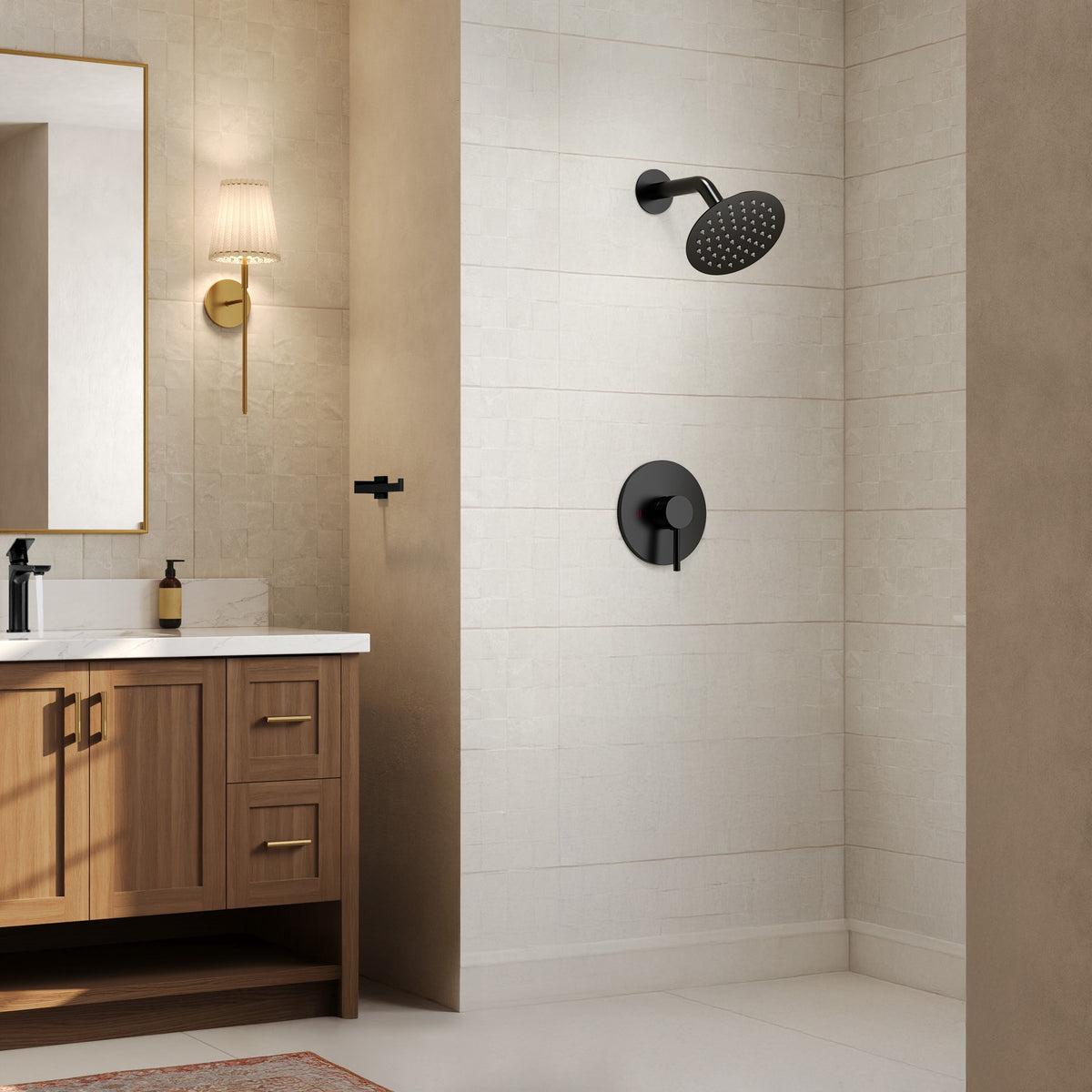 Round Wall-Mounted Rain Shower System with Pressure-Balanced Valve