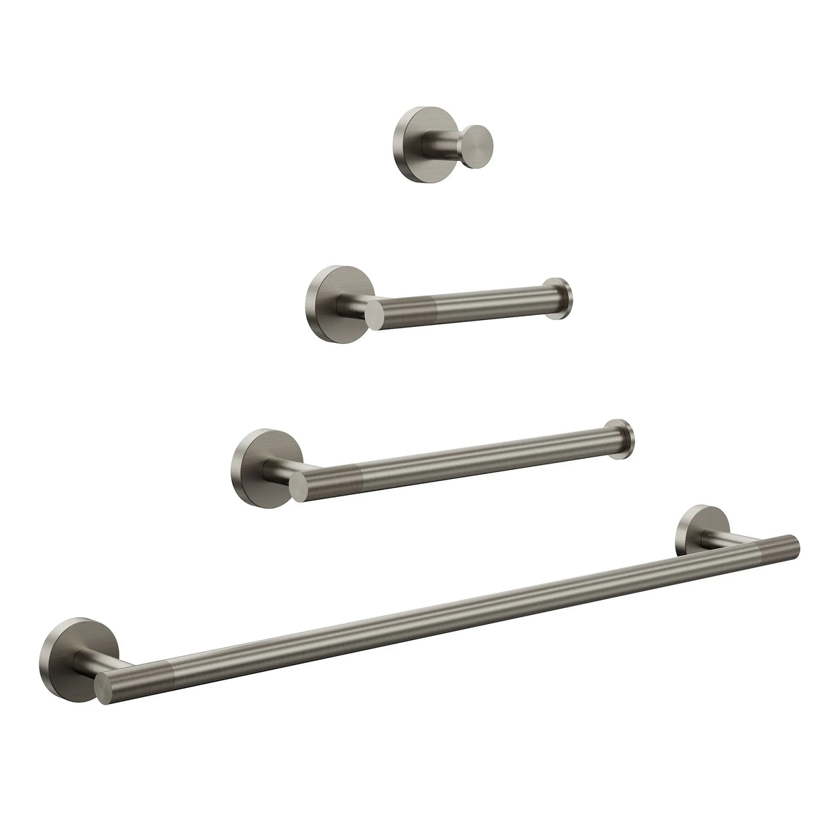 Four-Piece Wall-Mounted Bathroom Hardware Set with Knurled Towel Bars