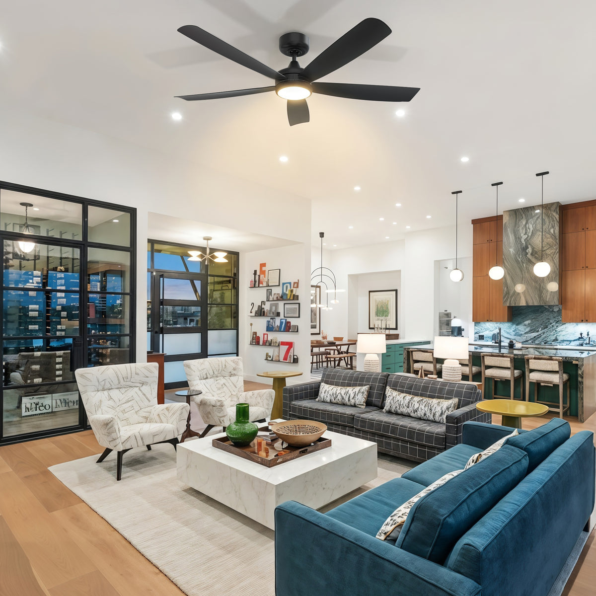 52-Inch Flush Mount 5-Blade Ceiling Fan with Light and Smart Control