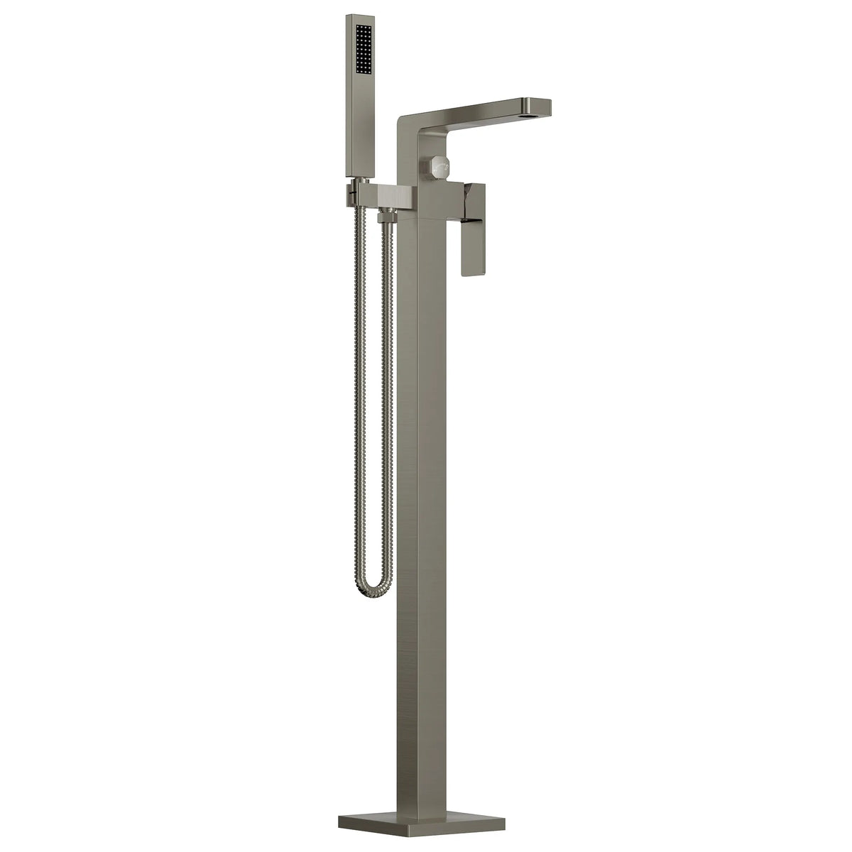 Square Floor-Mounted Bathtub Faucet with Hand Shower and Swivel Spout