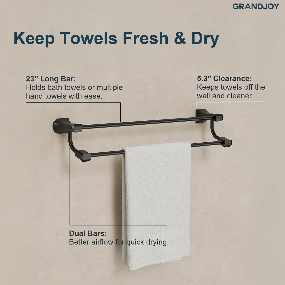 Four-Piece Wall-Mounted Bathroom Hardware Set with Dual Towel Rack
