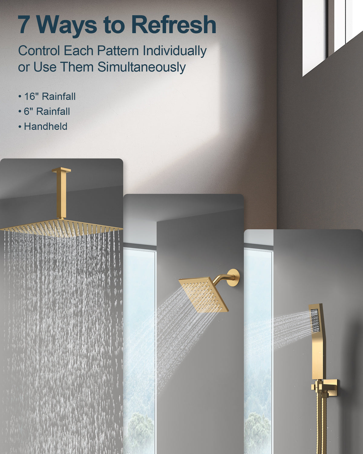 16-Inch Ceiling-Mounted Dual-Head Shower System with Handheld Sprayer