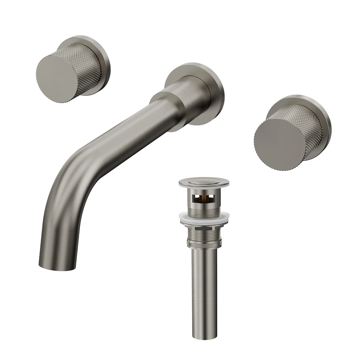 Two-Handle Wall-Mount Bathroom Sink Faucet With Pop-Up Drain