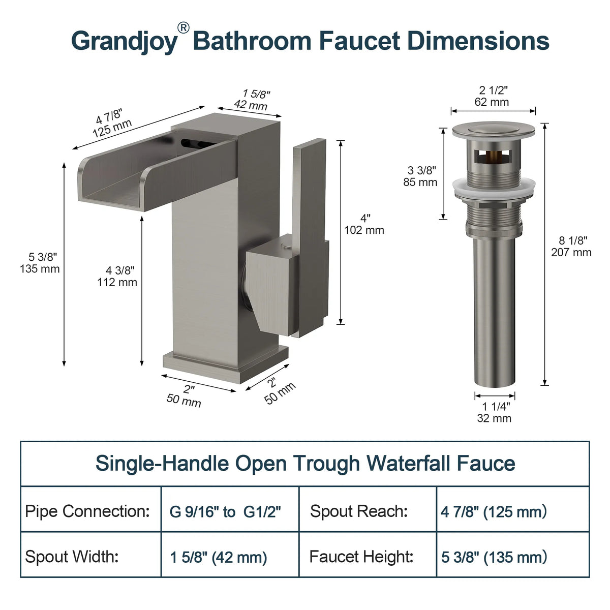 Single-Handle LED Waterfall Bathroom Sink Faucet With Pop-Up Drain