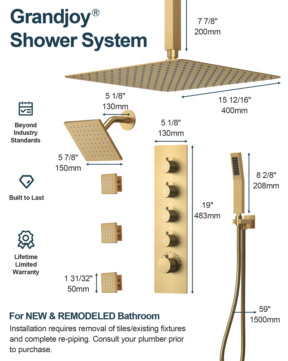 Ceiling-Mounted Multi-Spray Shower System with Secondary Wall Head