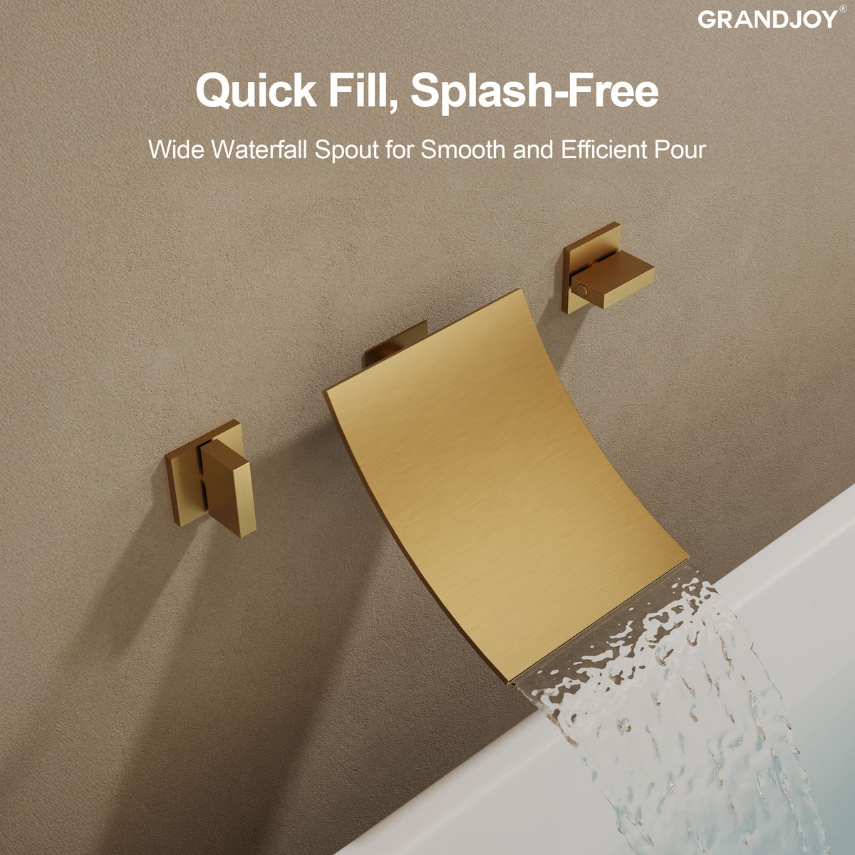 Wall-Mounted High-Flow Waterfall Bathtub Faucet with Dual Handles