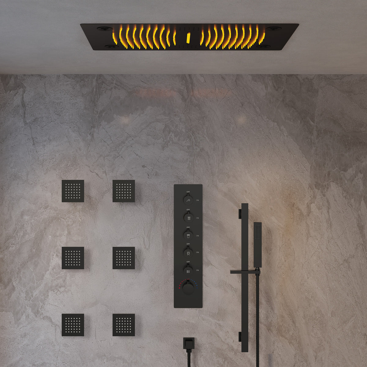 LED Music Ceiling-Mounted Shower System with Body Jets and Slide Bar