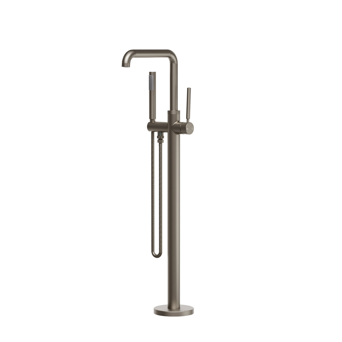 Floor-Mounted Bathtub Faucet with Swivel Spout and Hand Shower