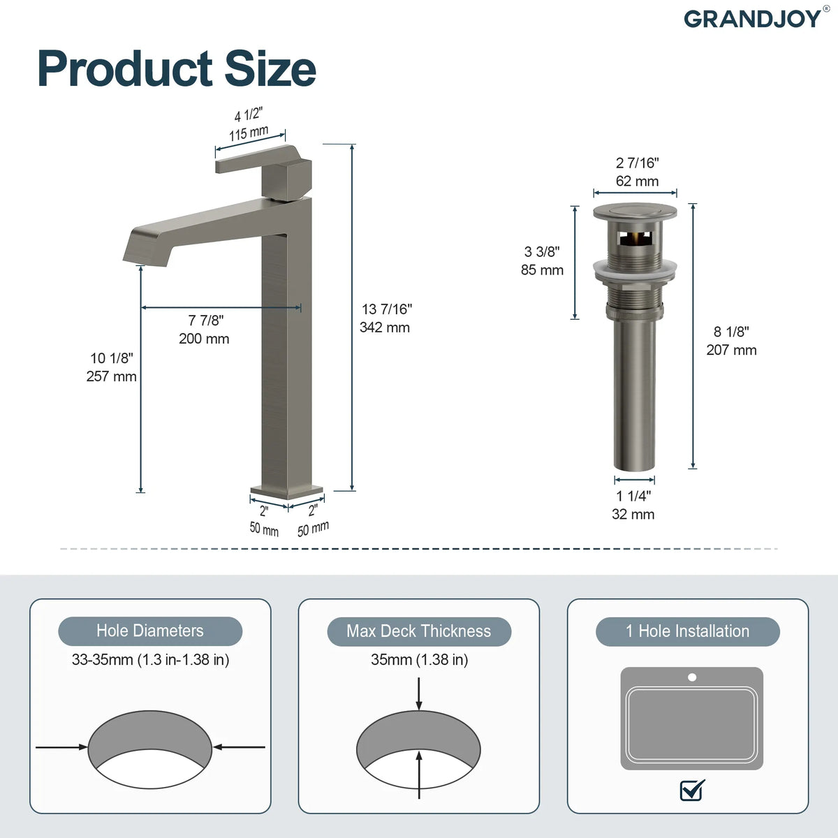 Single-Handle Vessel Bathroom Sink Faucet With Pop-Up Drain