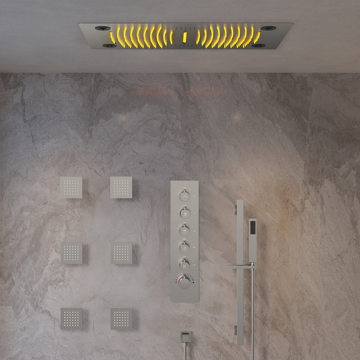 LED Music Ceiling-Mounted Shower System with Body Jets and Slide Bar